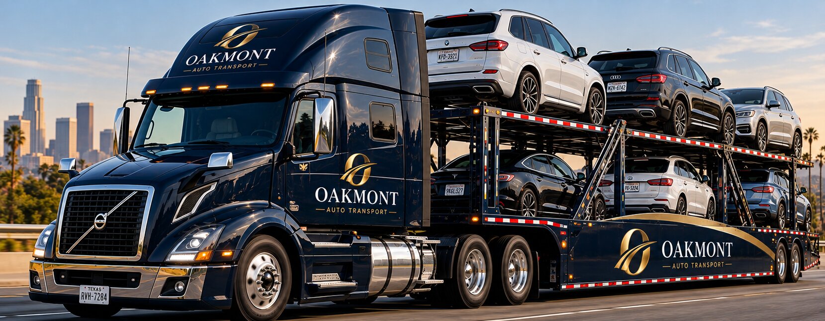 Oakmont Auto Transport branded car carrier on the highway